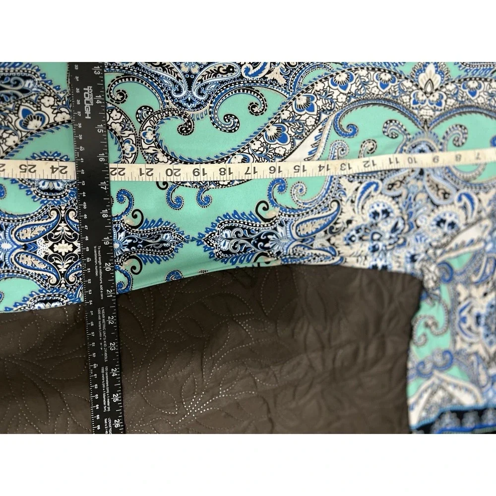Teal Blue White Beige‎ Paisley Artsy Career Professional Office Dress L